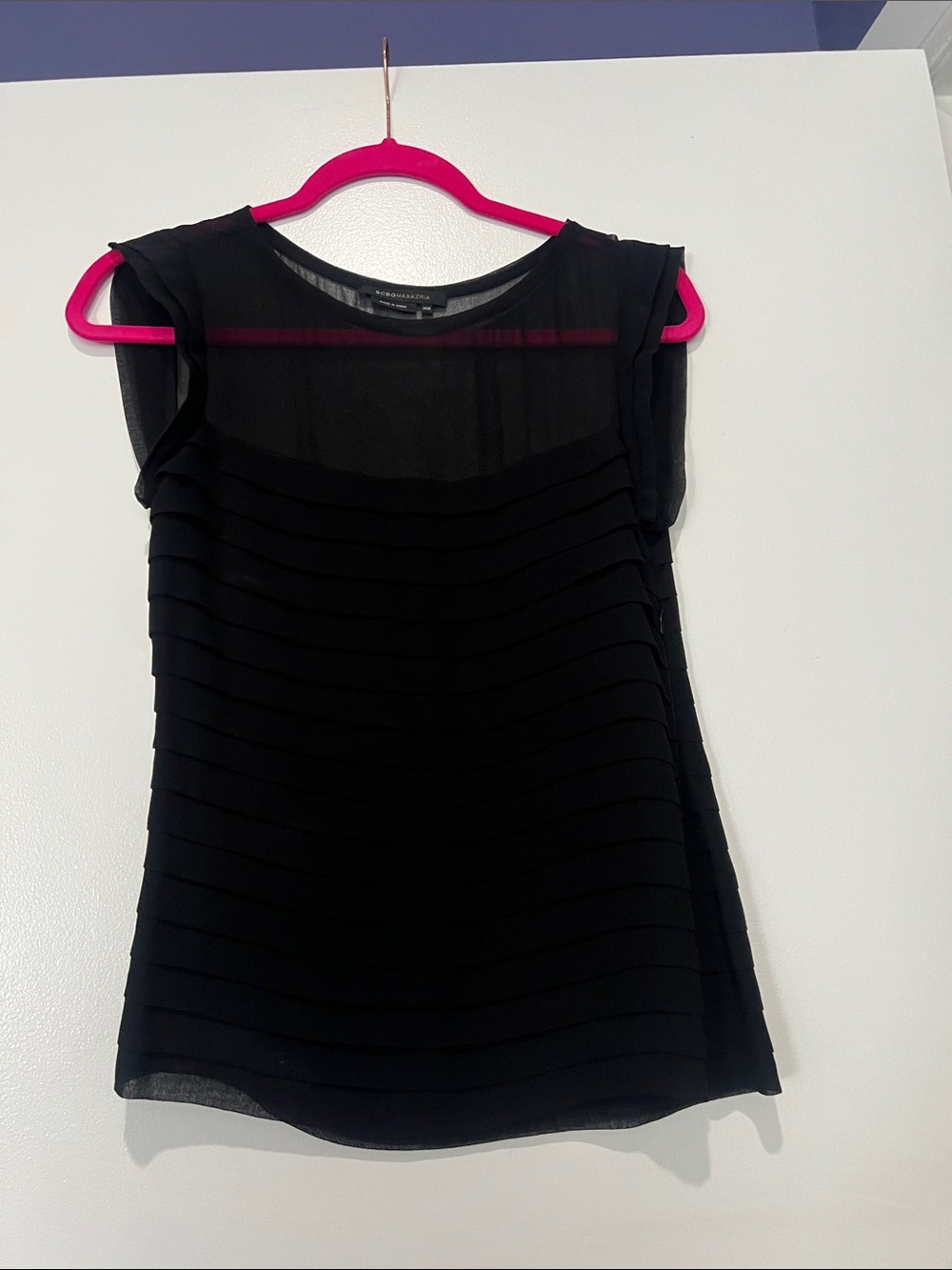 BCBGMaxAzria Black Layered Sheer Yoke Top